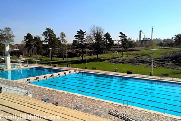 The Uimastadion, summer swimming stadium, outdoor heated pool, wading pool and play zone for children, Helsinki, Finland