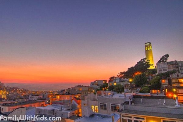 Coit Tower, tower, viewing platform in еру Telegraph Hill area in San Francisco, USA