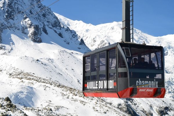 The Aiguille du Midi, cable car from Chamonix Valley to the top of Aiguille du Midi with view of Mont Blanc, France
