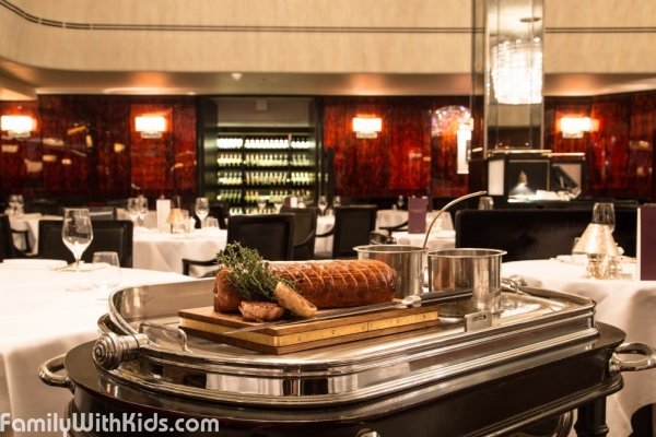 Savoy Grill, a restaurant with menu for kids at the Savoy Hotel in London, UK