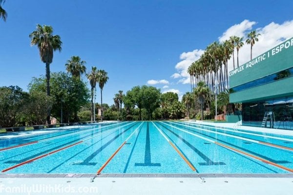 The Parc Can Mercader park and a sport complex with swimmig pools in Cornellà de Llobregat, Spain