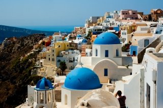 Photo review of Crete and Santorini islands located in the Mediterranean sea, Greece